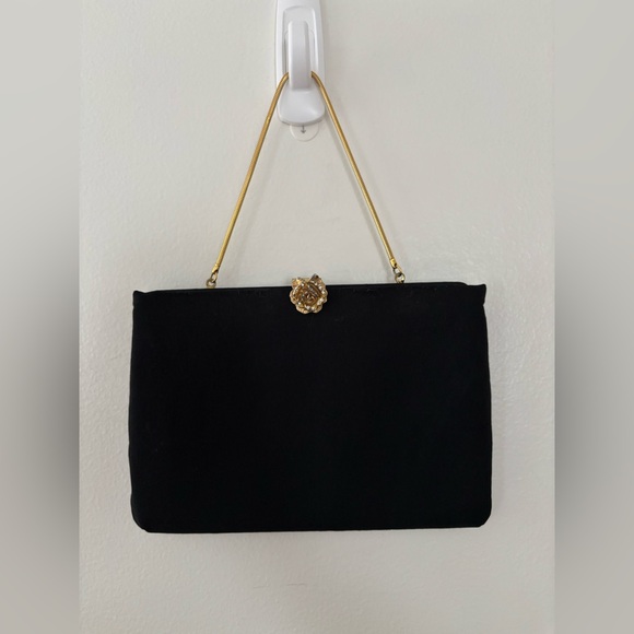 Vintage Ingber Evening Purse Black Rose Clasp Gold Hardware - Picture 1 of 8